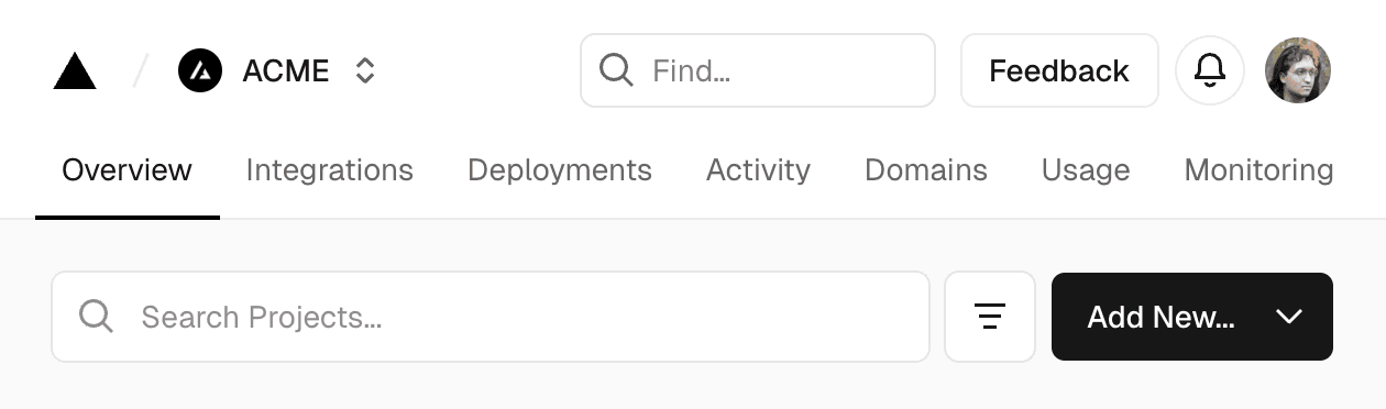 An overview of the Vercel dashboard.