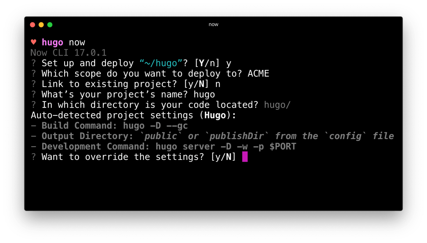 Setting up a new Vercel project using Vercel CLI.