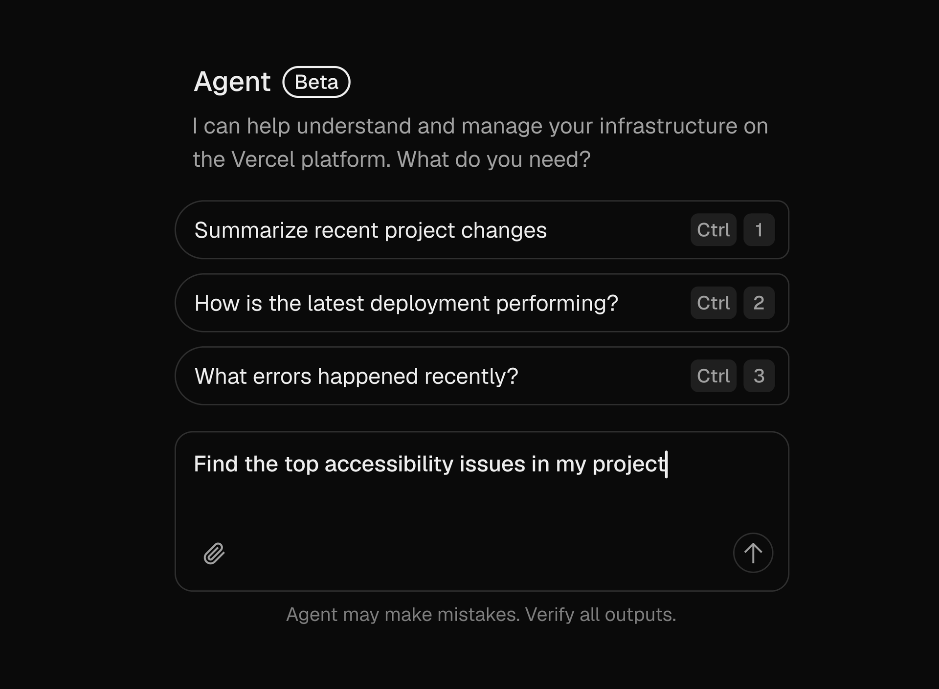 Vercel Agent lives in your dashboard. Ask it anything about your projects.