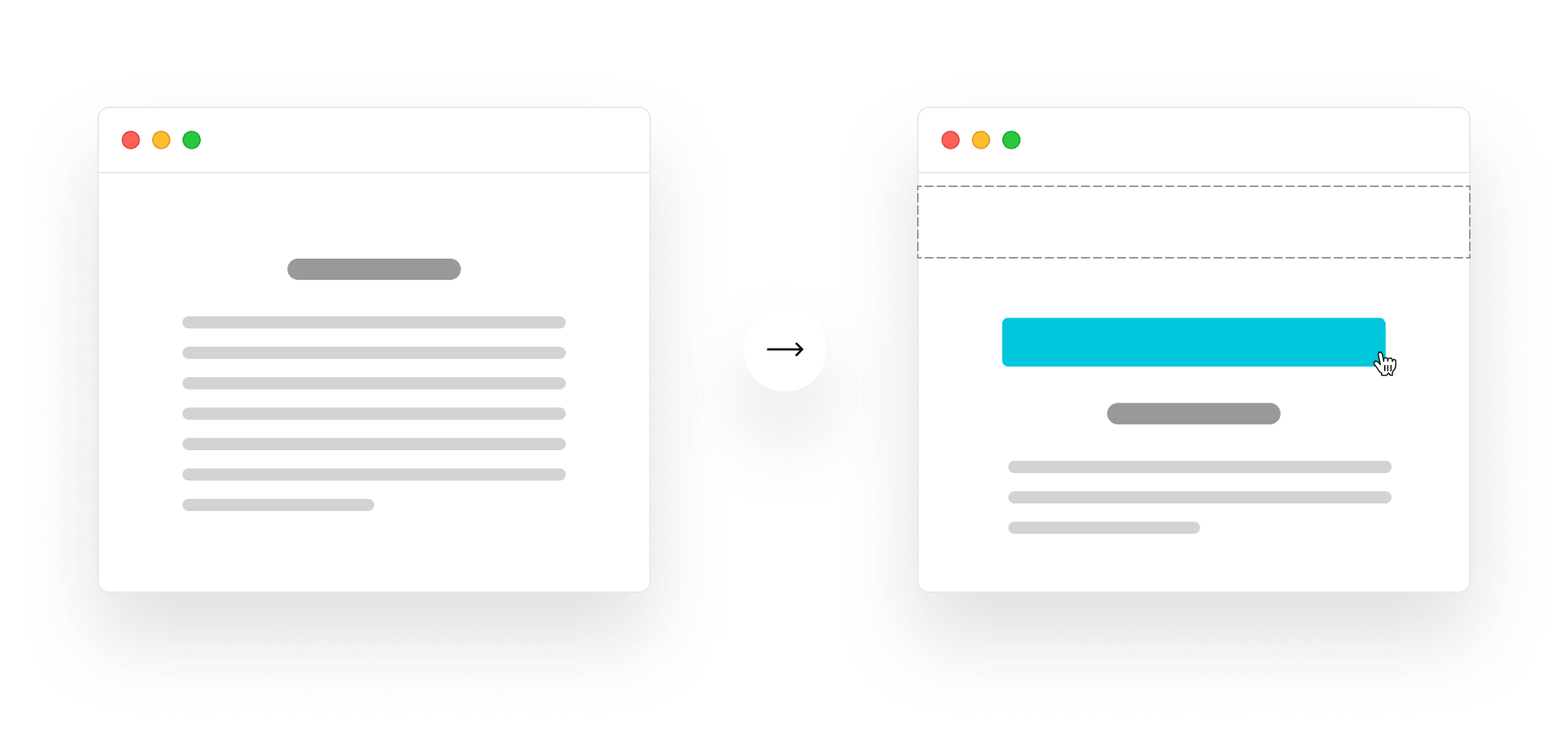Cumulative Layout Shift (CLS) occurs when elements have been shifted after initially being rendered by the DOM. Here, a button was rendered to the screen after the text block, causing the block to shift downward. The combination of impact and distance is what is considered when calculating CLS.