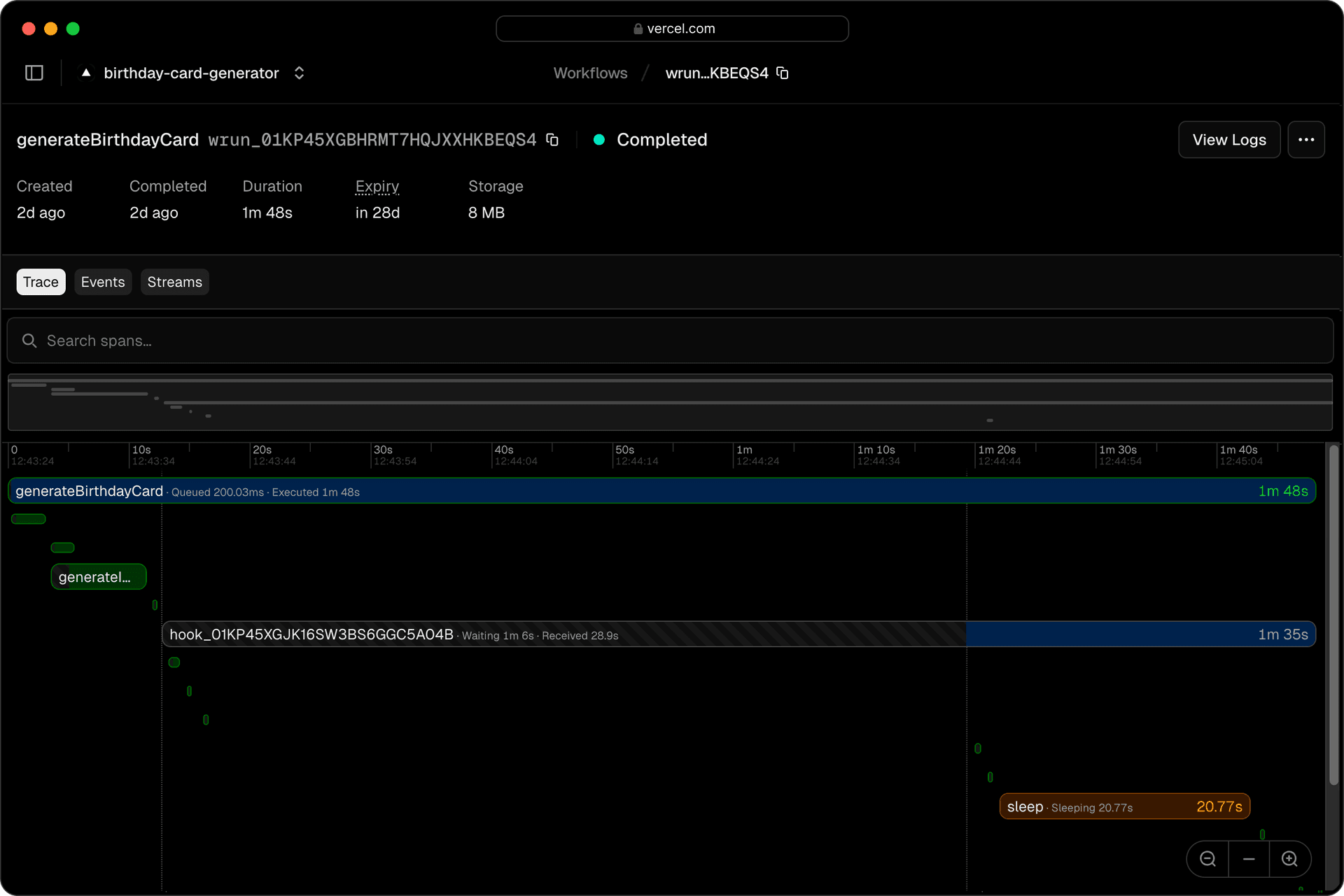 The built in observability dashboard for Workflow SDK on Vercel.