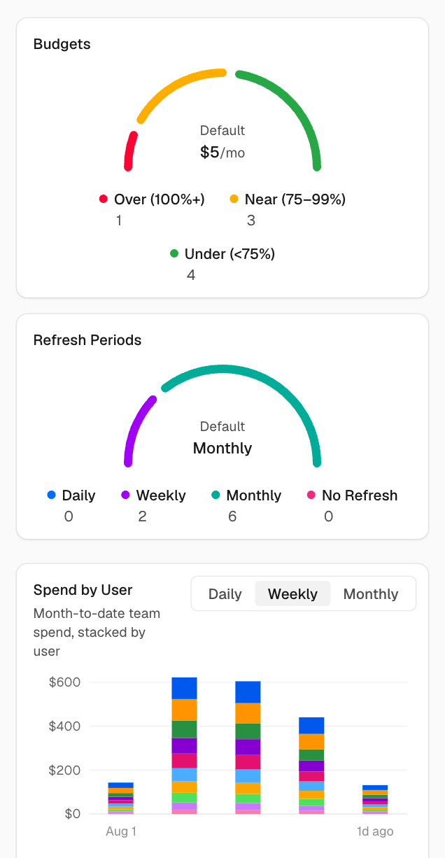 Track spend for every user against their budget from one overview.