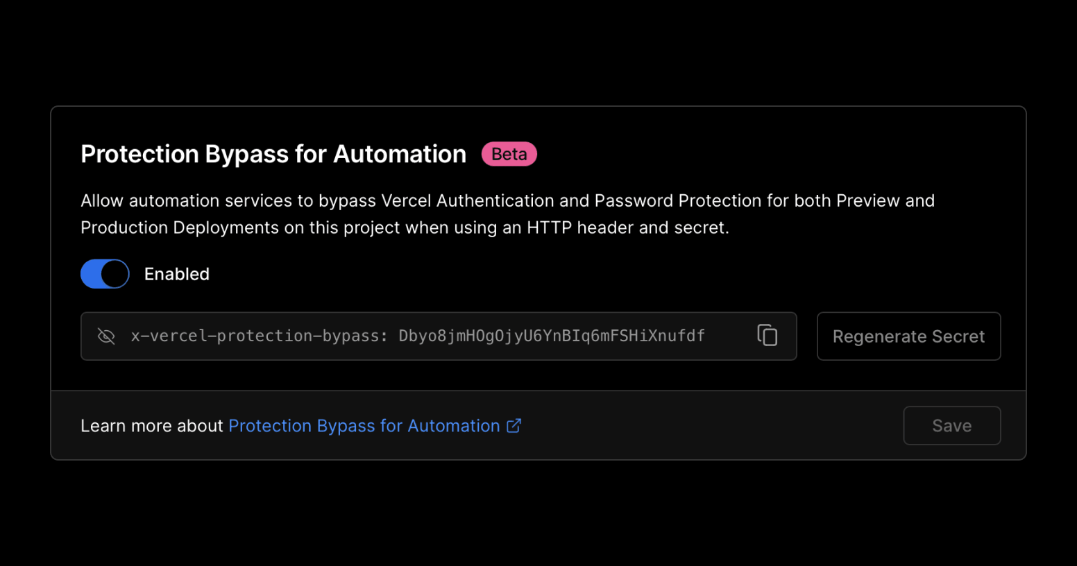 The header secret can be used to grant access to end to end testing tools