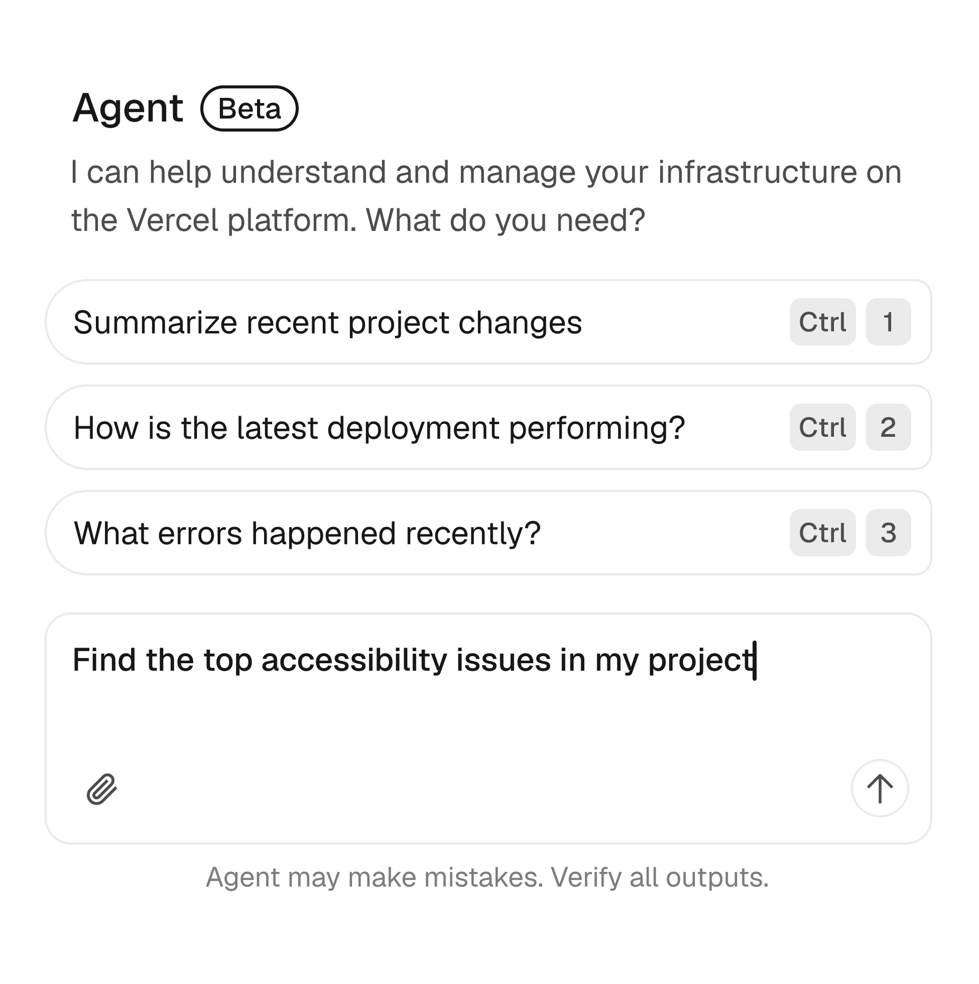 Vercel Agent lives in your dashboard. Ask it anything about your projects.
