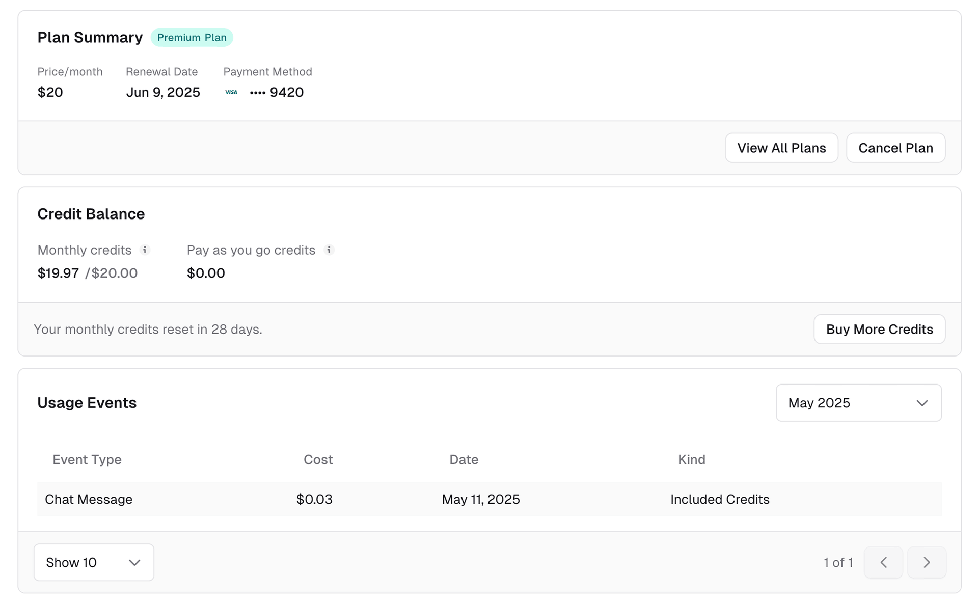 Updated Billing and Usage tab of your v0 Project Settings.