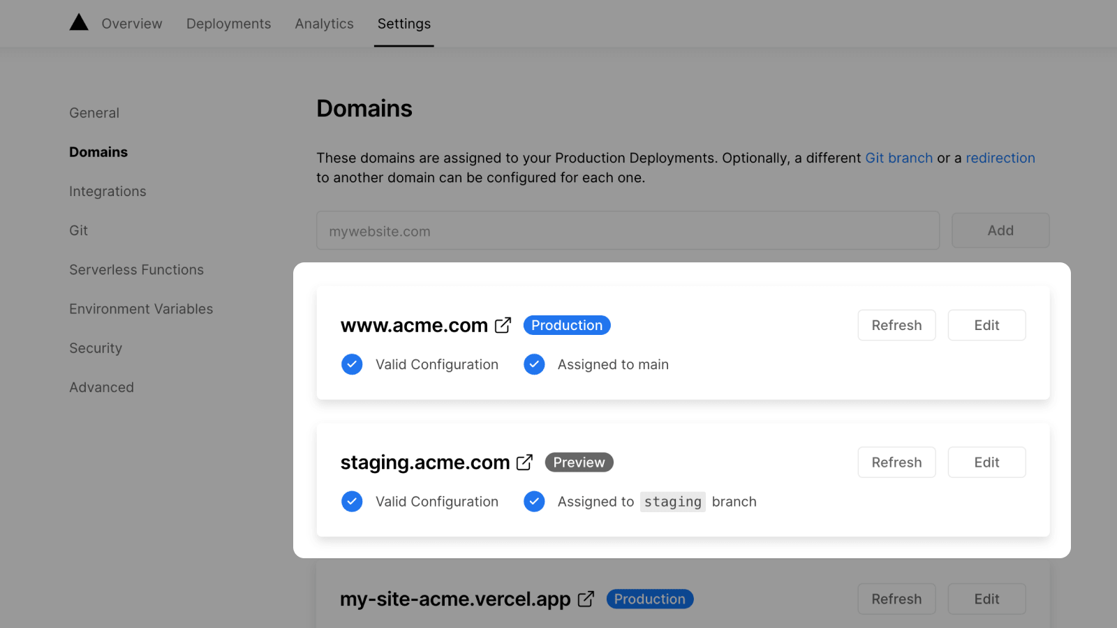Showing the Environment for Project Domains