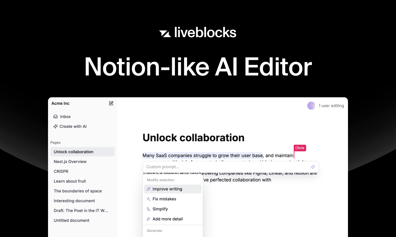 Liveblocks Notion-like AI Editor thumbnail